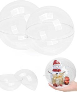 6 in Fillable Clear Ornament Ball, Extra Large Plastic Dome for Christmas & DIY Crafts, Big Sphere, Giant Mold Shells for Baubles Favor Crafting Kit Molding Arts, Home Wedding Party Decor, 2pcs, 160mm