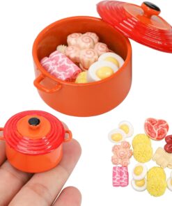 Miniature Cooking Pot & Food Set, 1/6 Dollhouse Cookware Pots & 10 Random Hot Pot Food Items, Kitchen Accessory Utensils, Minature Dutch Oven Stock for House Scene Model Decoration Accessories