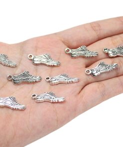 170pcs Running Shoe Charm Bulk, Silver Shoes Sneaker Pendant, Western Charms for Jewelry Making Supply, Cowboy Antique Sports Runner Piece, Findings Lots with Jump Ring for Bracelet Necklace Craft Art