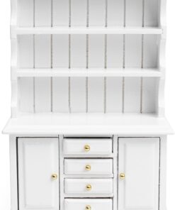 Dollhouse Miniature Cabinet 1/12 Scale Bookshelf Bookcase Cupboard Hutch, Mini Furniture Kitchen Accessories, European Items Living Room Wooden Storage Sideboard Display Showcase Shelves, White