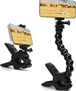 Gooseneck Phone Holder Flex Clamp Clip Mount with Flexible Jaws for Desk, Pole, or Mobile Stand Adjustable Compatible with iPhone 14, 13 Pro, XS Max, XR, X, 8, 7, 6, 6s Plus and Other 4-7'' Device