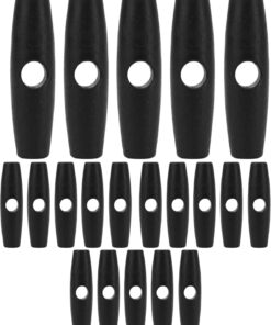 20PCS Paracord Toggle Stopper Cord Lock, Black Plastic Rope End Button Tightener for Backpack Tent Camping Tarp Awning Duffle Clothing, Sweater, Gear Accessories, Replacement Oval Buckles (1 Hole)