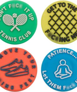Marsrut 4PCS Tennis Vibration Dampeners, Funny Racquet Damper Dampener for Tennis Racket, Silicone Tennis Shock Absorbers with Spicy/Aggressive Reminder Funny Word, Tennis Accessories Gift, 4 Styles