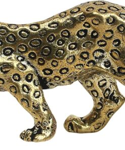 Marsrut Mini Leopard Statue Cheetah Figurine Home Room Office Decor, Realistic Animal Ornament Sculpture Lucky Art Craft, Small Brass Figure for Desk Table Cabinet Shelf Top Decoration