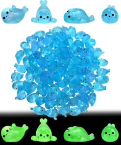 100pcs Seal Figurine, Small Acrylic Plastic Mini Animals, Cute Luminous Sea Ocean Little Ornament Decoration, Glow In The Dark, Tiny Pup Creatures for DIY Aquarium Hide Potted Plants Desk, 4 Styles