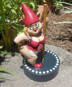 Marsrut Funny Woman Dancing Gnome, Pole Dance Garden Gnomes, Funny Outdoor Indoor Statue for Home, Creative Figurine Decoration for Patio Lawn Garden Yard Art (Red)