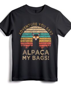 Adventure You Say? Alpaca My Bags Vintage Funny Travel Gift T-Shirt - Retro Sun Design Tee for Llama and Alpaca Lovers